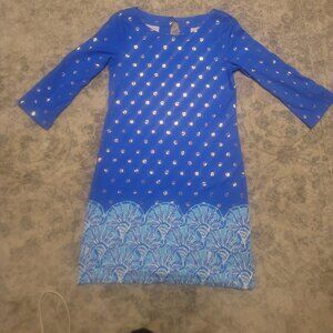 Lily Pulitzer blue dress with gold  medallions